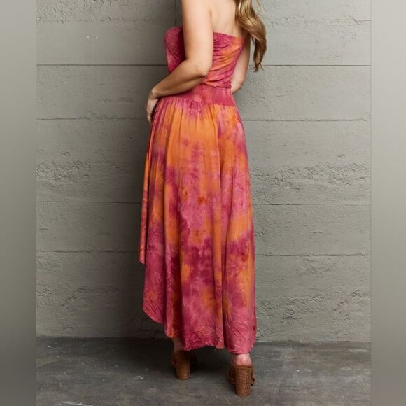💲1️⃣0️⃣ Bundled ✔️Strapless Tie Dye Asymmetric Midi Dress size M - Picture 4 of 6